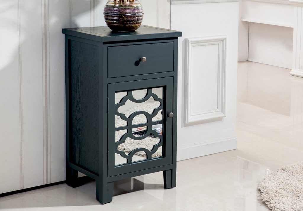 Opt for a snazzy cabinet to hide toiletries, perfumes and air fresheners.