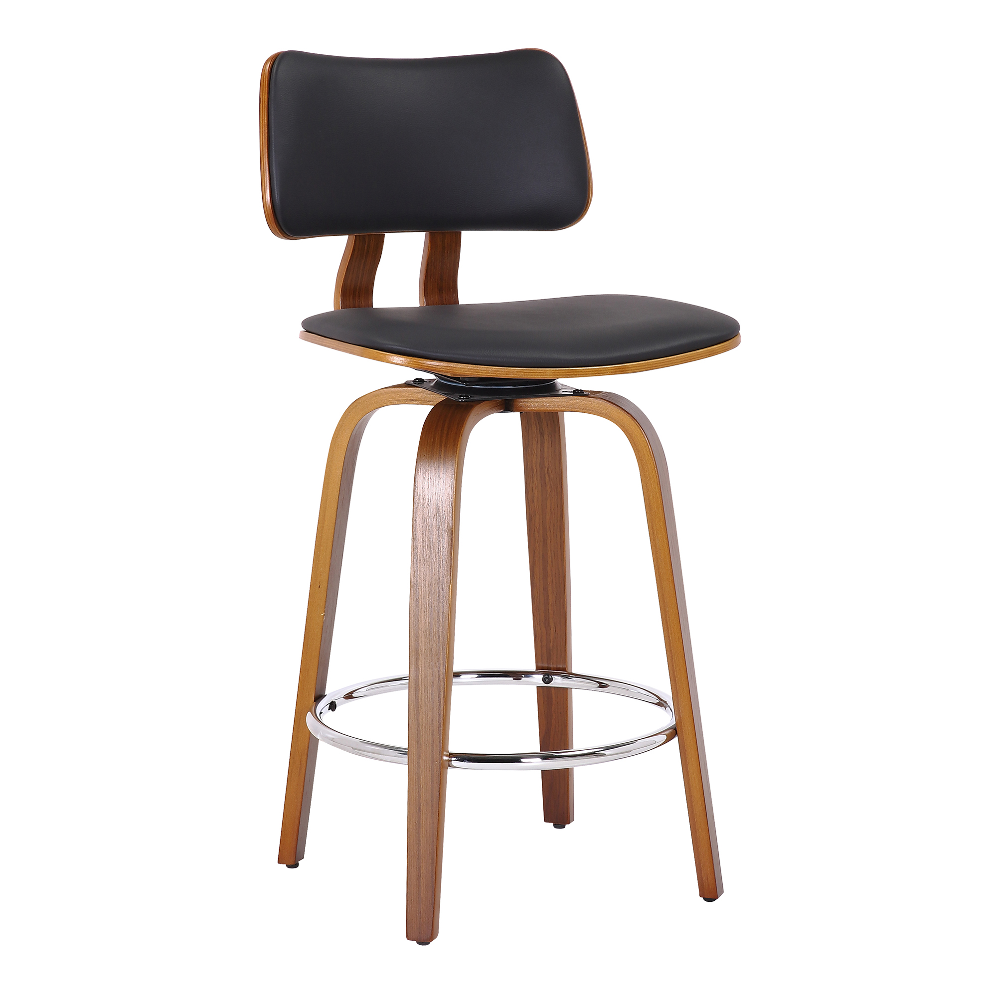 Zuni 26" Counter Stool with Swivel, PU in Black PU and Walnut