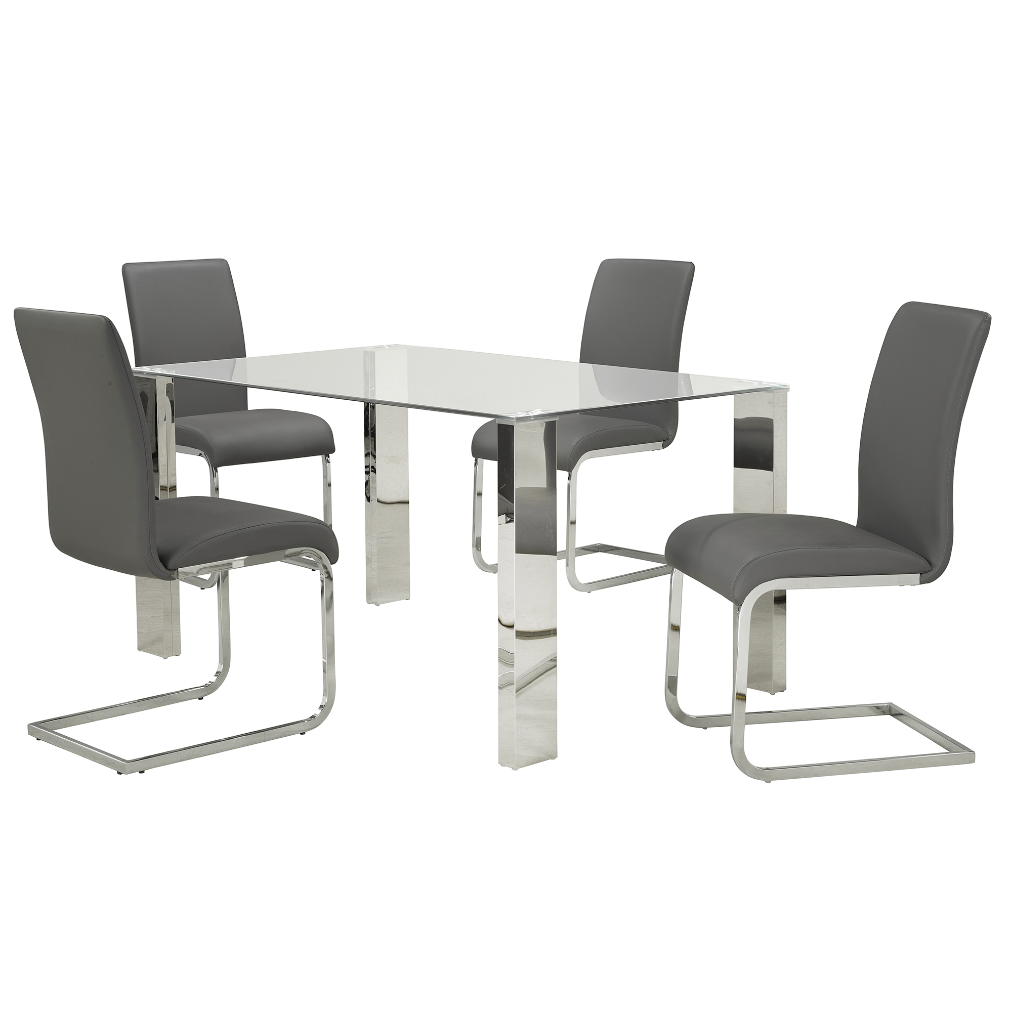 Frankfurt and Maxim 5pc Dining Set - Chrome Table and Grey Chairs