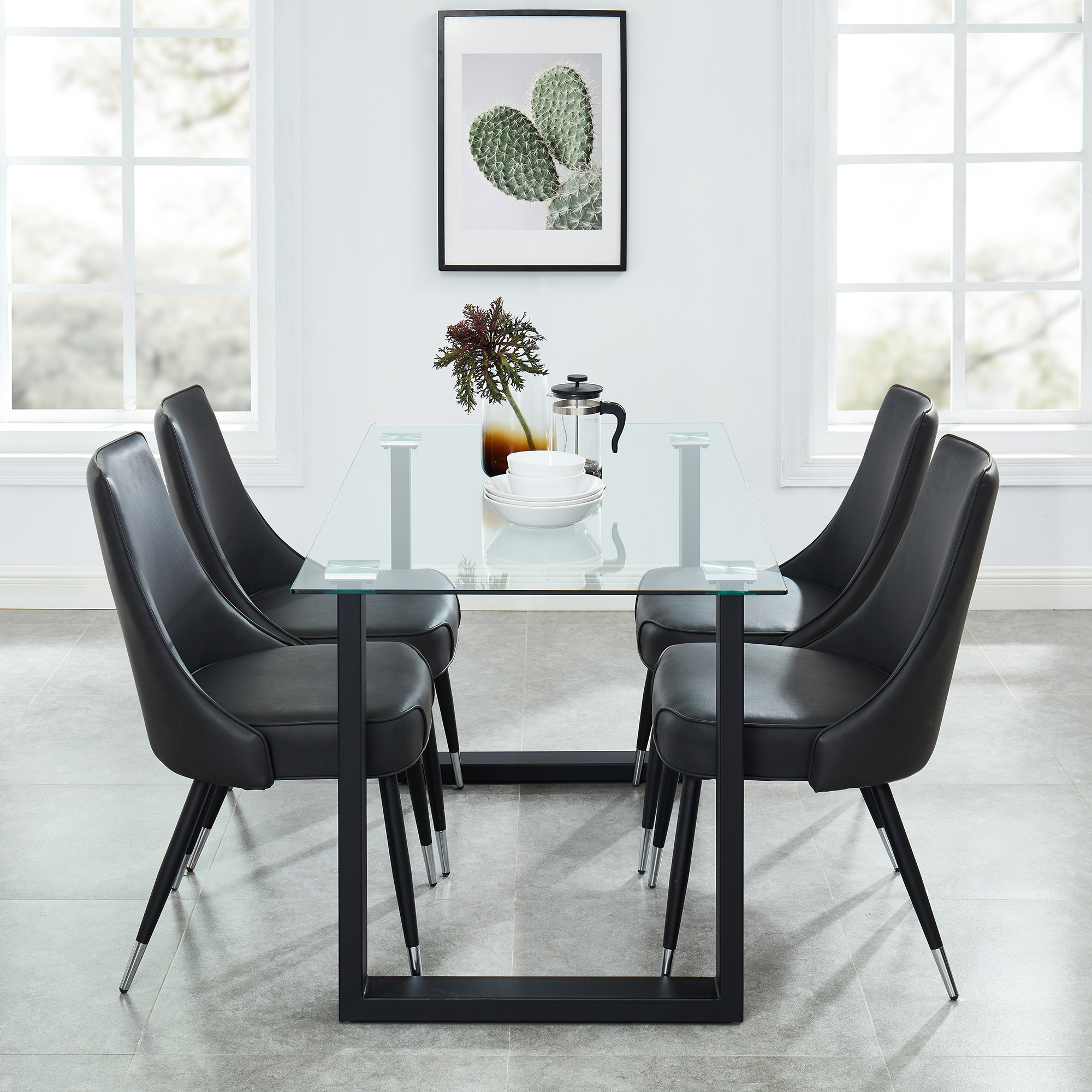 Franco and Silvano 5pc Dining Set - Black Table and Vintage Grey Chairs
