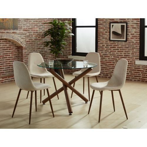 Lyna Dining/Lounge Chair, Set of 4 in Beige and Walnut
