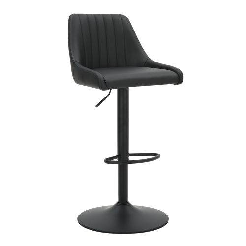 Kron Air-Lift Stool, Set of 2 in Black PU and Black