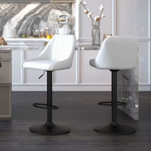 Kron Air-Lift Stool, Set of 2 in White PU and Black
