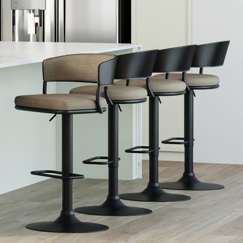 Kazan Adjustable Air-Lift Stool, Set of 2 in Dark Beige and Black