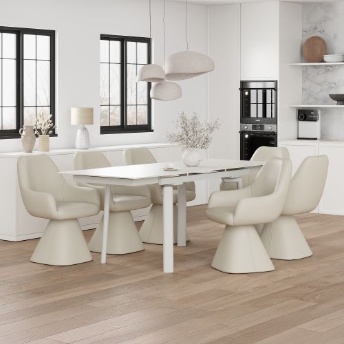 Bellaro and Caprese 7pc Dining Set - Travertine Table and Cream Chairs