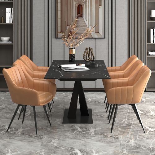 Julius and Talon 7pc Dining Set - Black Table and Camel Chairs