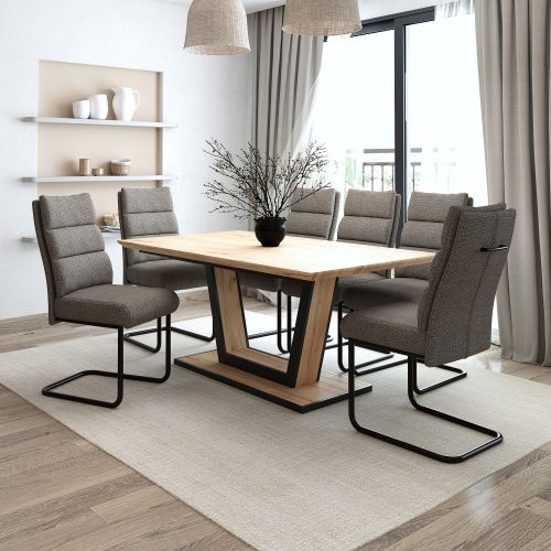 Forna and Brodi 7pc Dining Set - Natural Table and Charcoal Chairs