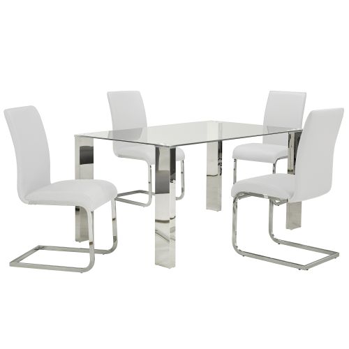 Frankfurt and Maxim 5pc Dining Set - Chrome Table and White Chairs