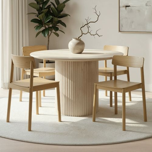 Thalia and Felix 5pc Dining Set - Ivory and Travertine Table and Natural Chairs