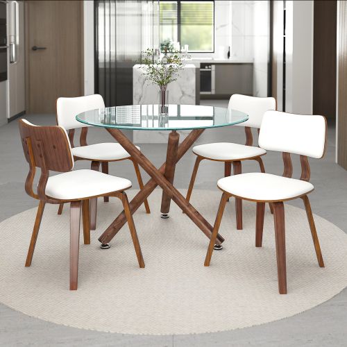 Rocca and Zuni 5pc Dining Set - Walnut Table and White Chairs