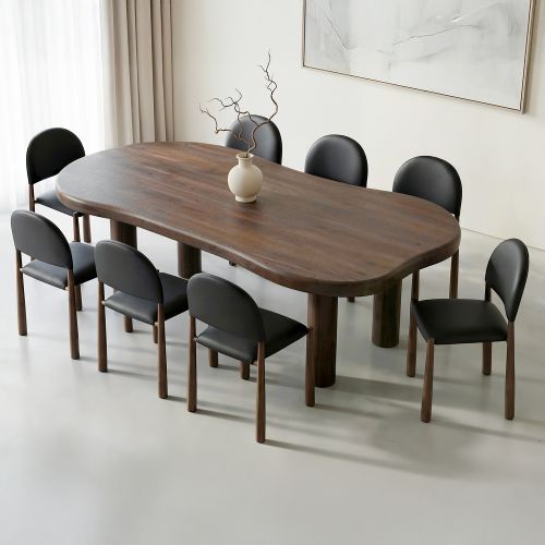 Zaloa and Auggie 9pc Dining Set - Walnut Table and Black Chairs