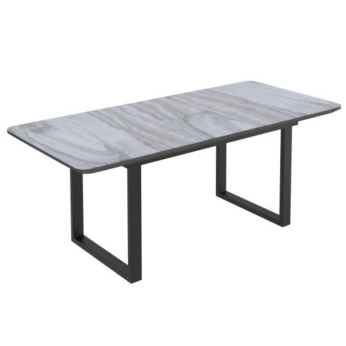 Gavin and Venice 7pc Dining Set - Black Table and Beige Chairs