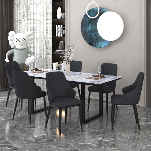 Gavin and Kash 7pc Dining Set - Black Table and Black Chairs