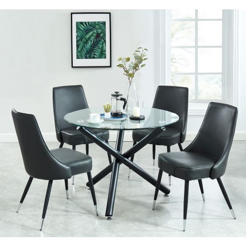 Suzette and Silvano 5pc Dining Set - Black Table and Vintage Grey Chairs