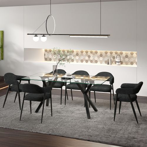 Stark and Archer 7pc Dining Set - Black Table and Charcoal Chairs