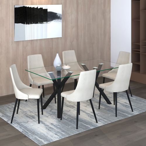 Stark and Venice 7pc Dining Set - Black Table and Beige Chairs