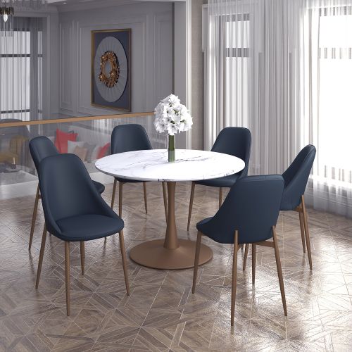 Zilo and Cleo 7pc Dining Set - White and Gold Table and Black Chairs