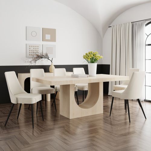 Aurelia and Koda 7pc Dining Set - Travertine Table and Beige Chairs