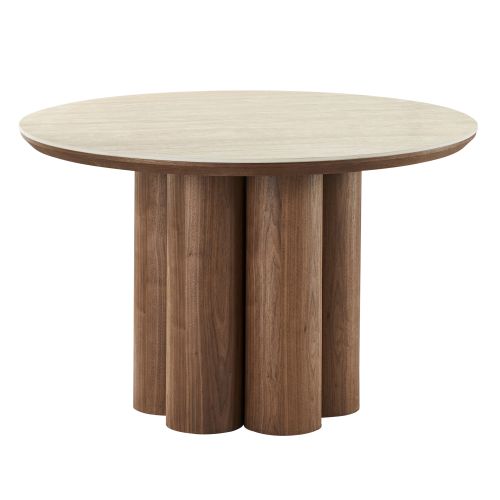 Seaton and Caspian 5pc Dining Set - Walnut and Travertine Table and Black and Walnut Chairs