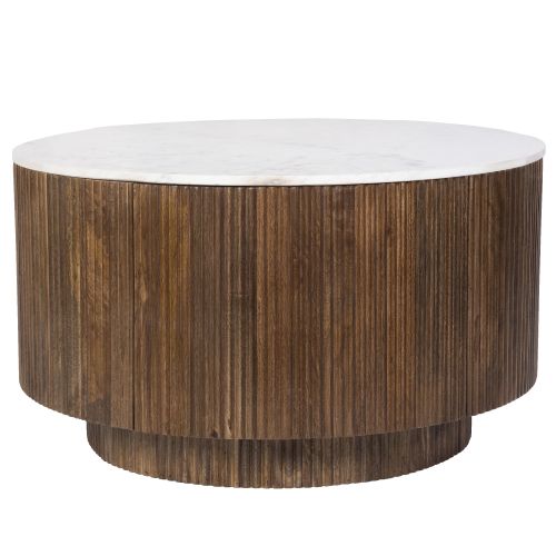 Reyna Round Coffee Table with Storage in Walnut and White