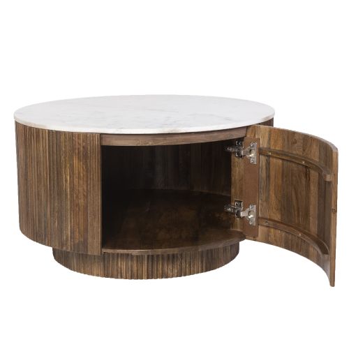 Reyna Round Coffee Table with Storage in Walnut and White
