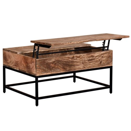 Ojas Rectangular Lift-Top Coffee Table in Natural Burnt and Black