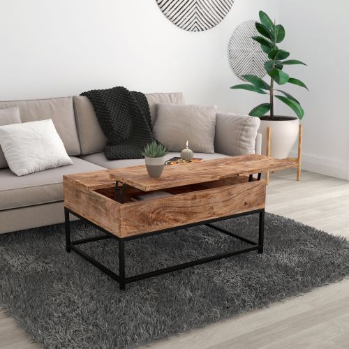Ojas Rectangular Lift-Top Coffee Table in Natural Burnt and Black
