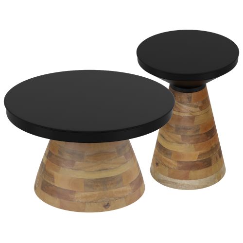Boden 2pc Round Coffee Table Set in Black and Walnut