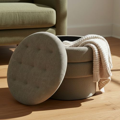 Kepler Round Storage Ottoman in Moss