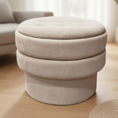 Kepler Round Storage Ottoman in Oat
