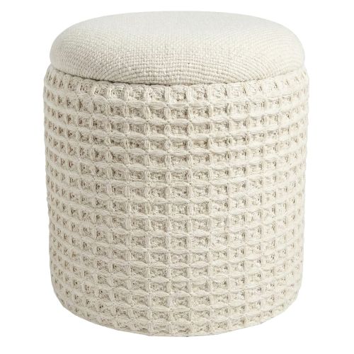 Indigo Round Storage Ottoman in Ivory