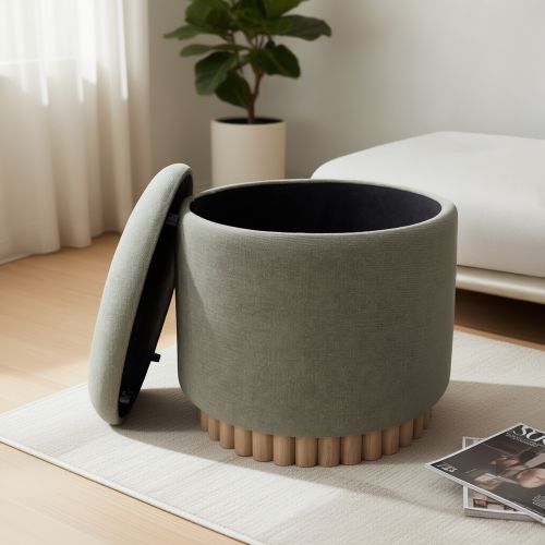 Sadie Round Storage Ottoman in Moss and Natural