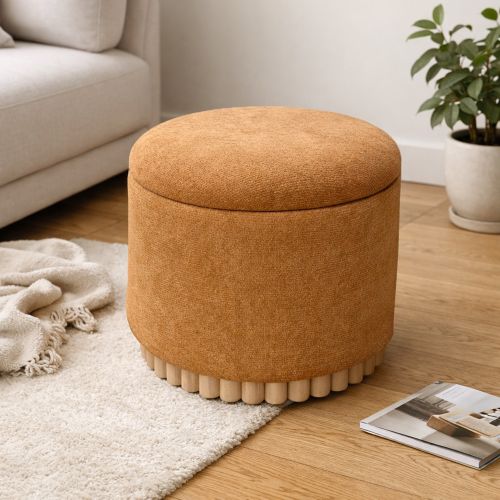 Sadie Round Storage Ottoman in Rust and Natural
