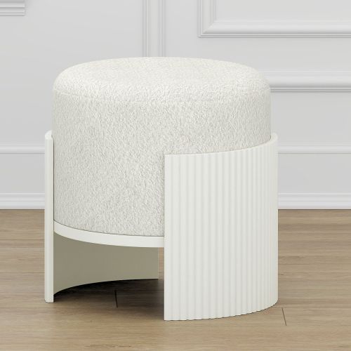 Kiraz Round Ottoman in Ivory and White