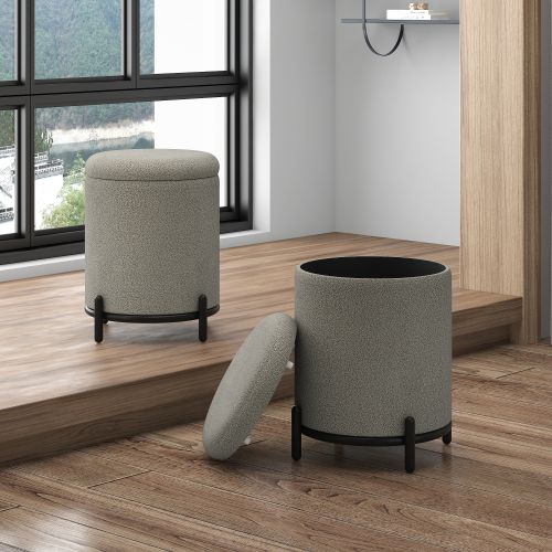 Castor Round Storage Ottoman in Warm Grey and Black