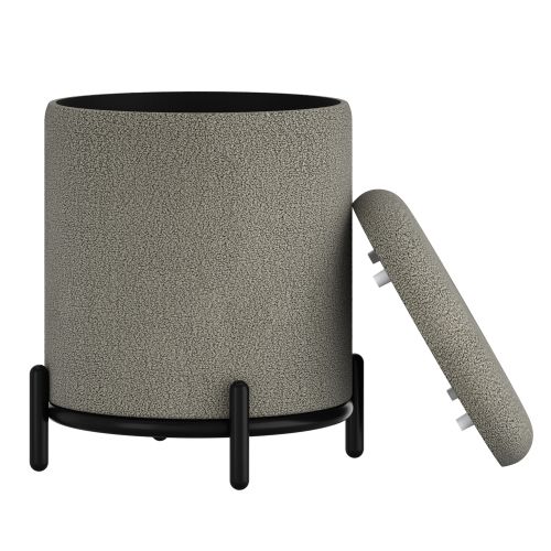 Castor Round Storage Ottoman in Warm Grey and Black