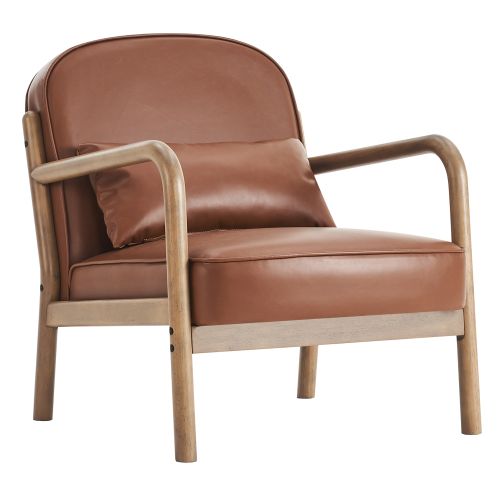 Fani Accent Chair, Faux Leather in Saddle PU and Walnut
