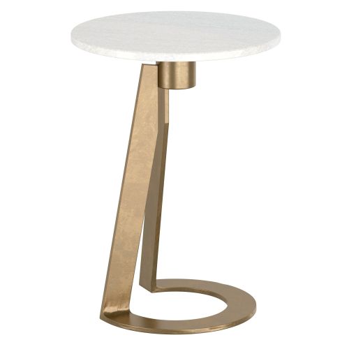 Devas Round Accent Table in White and Aged Brass