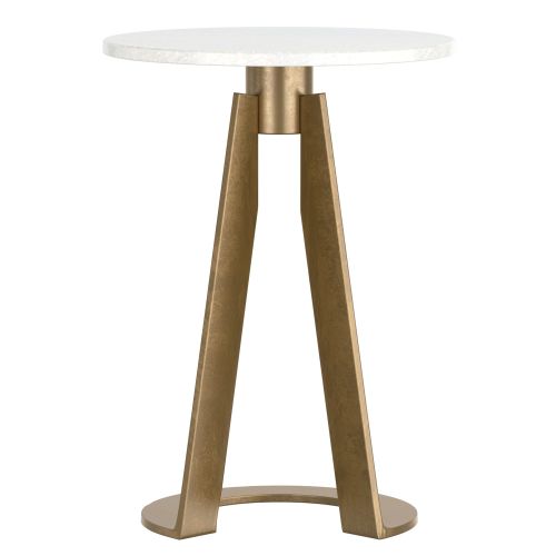 Devas Round Accent Table in White and Aged Brass