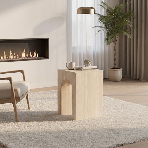 Atticus Square Accent Table in Travertine