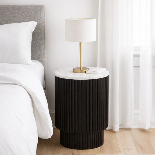 Reyna Round Accent Table with Storage in Black and White