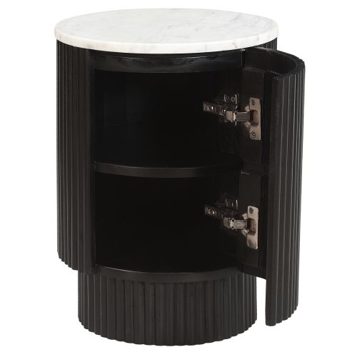 Reyna Round Accent Table with Storage in Black and White