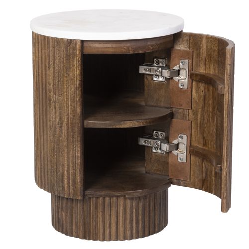Reyna Round Accent Table with Storage in Walnut and White