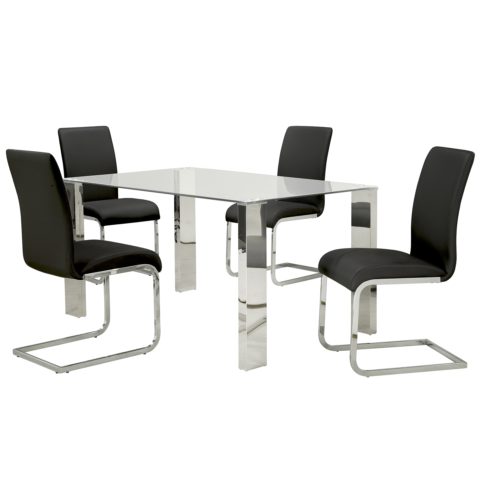 Frankfurt and Maxim 5pc Dining Set - Chrome Table and Black Chairs