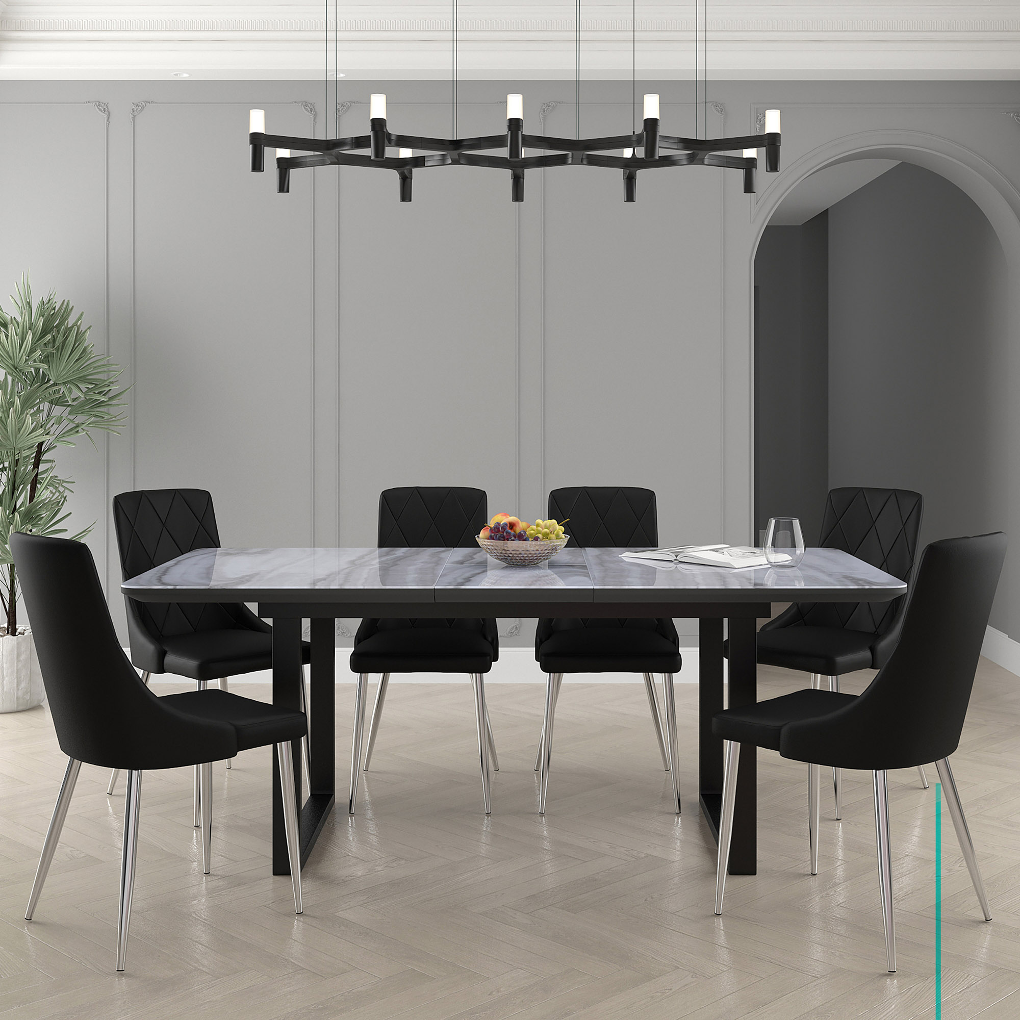 Gavin and Devo 7pc Dining Set - Black Table and Black Chairs