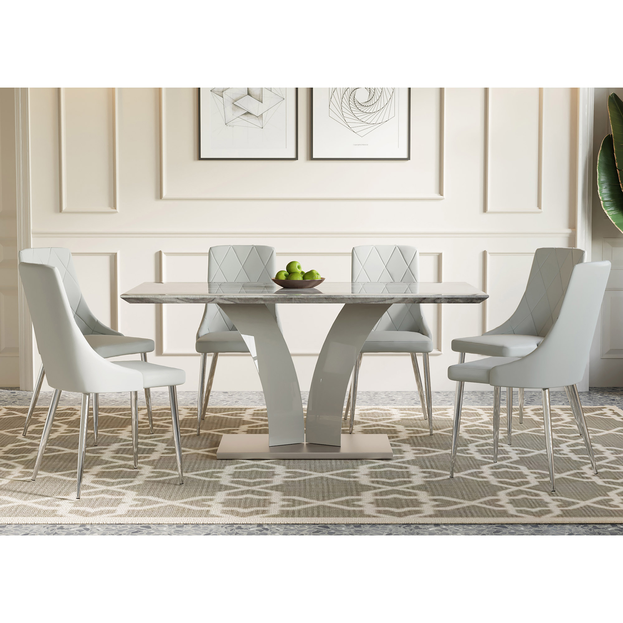 Napoli and Devo 7pc Dining Set - Grey Table and Light Grey Chairs