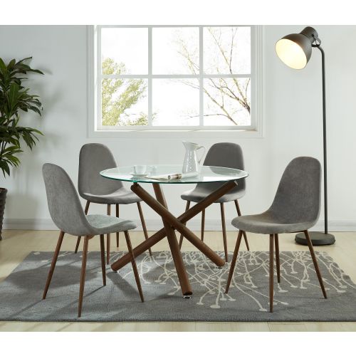 Lyna Dining/Lounge Chair, Set of 4 in Grey and Walnut
