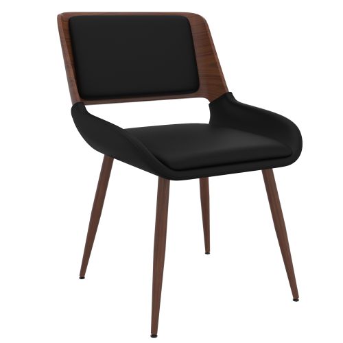 Hudson Dining/Lounge Chair, Faux Leather in Black PU and Walnut
