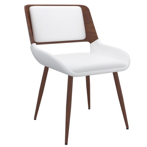 Hudson Dining/Lounge Chair, Faux Leather in White PU and Walnut