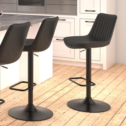 Kosi Adjustable Air-Lift Stool, Set of 2 in Black and Black